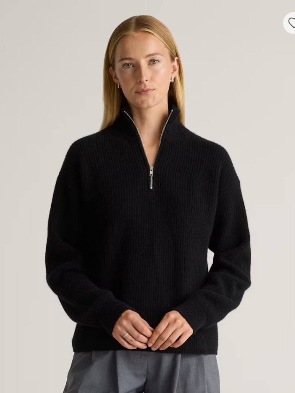 Quince Black Mongolian Cashmere Fisherman Quarter Zip Sweater (XS)